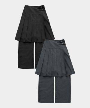 [주하늘 PICK] 투 버클 플리츠 미디 스커트 레이어드 와이드 팬츠 _2COLOR