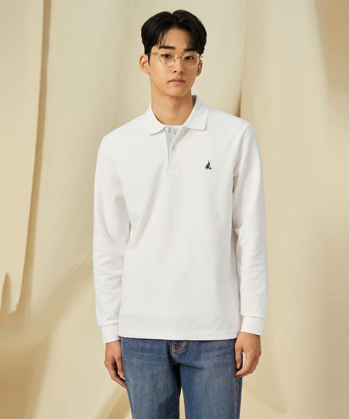 빈폴 멘(BEANPOLE MEN) 미니와플 칼라넥 티셔츠  아이보리 (BC5141C120)