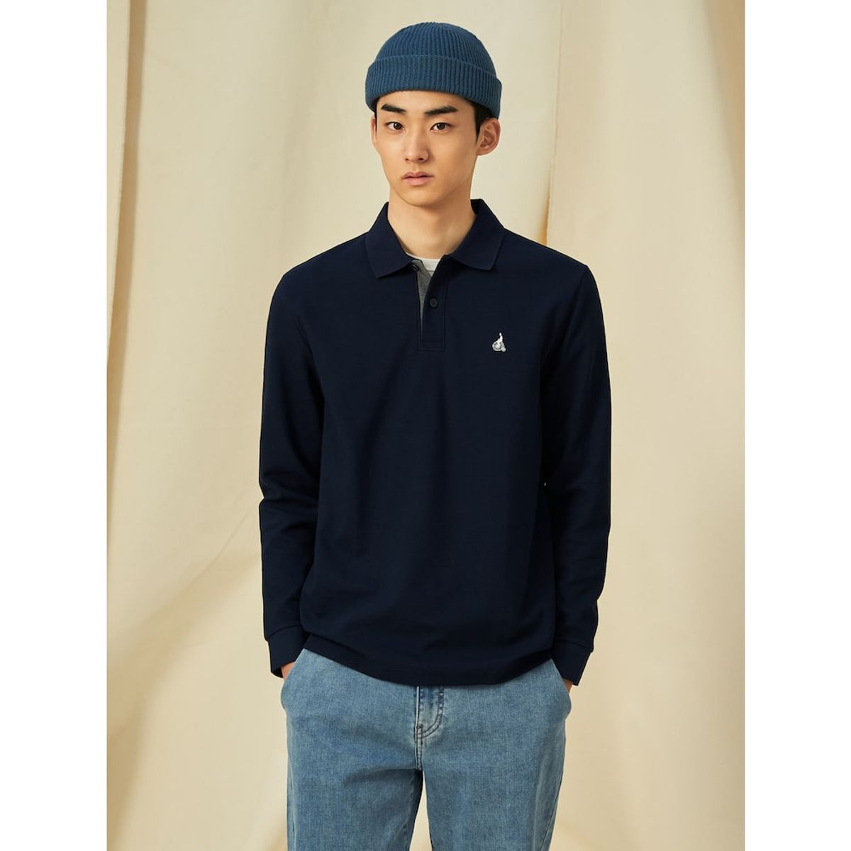 빈폴 멘(BEANPOLE MEN) 미니와플 칼라넥 티셔츠  네이비 (BC5141C12R)