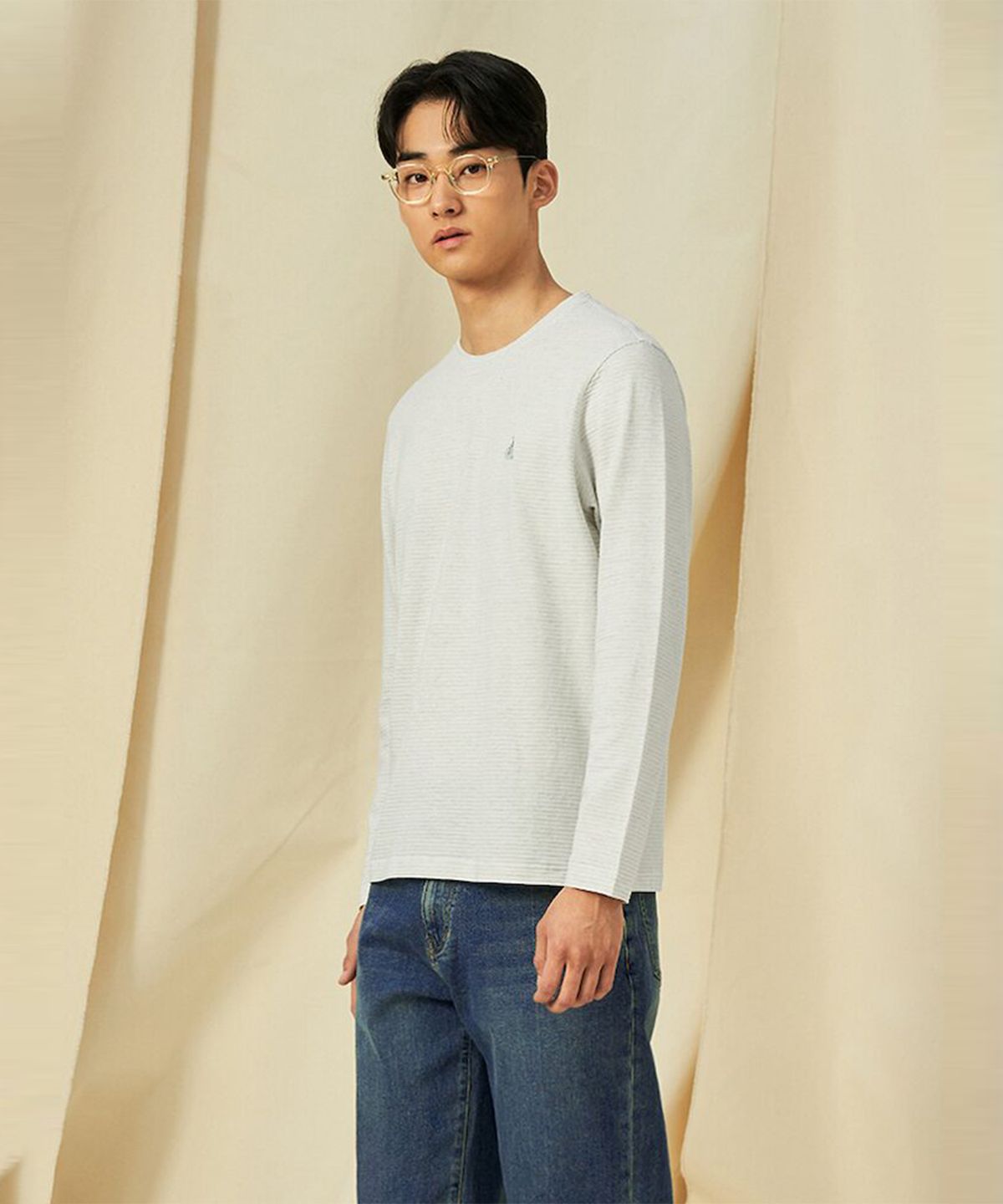 빈폴 멘(BEANPOLE MEN) 미니 스트라이프 라운드 티셔츠  라이트 그린 (BC5141C32L)