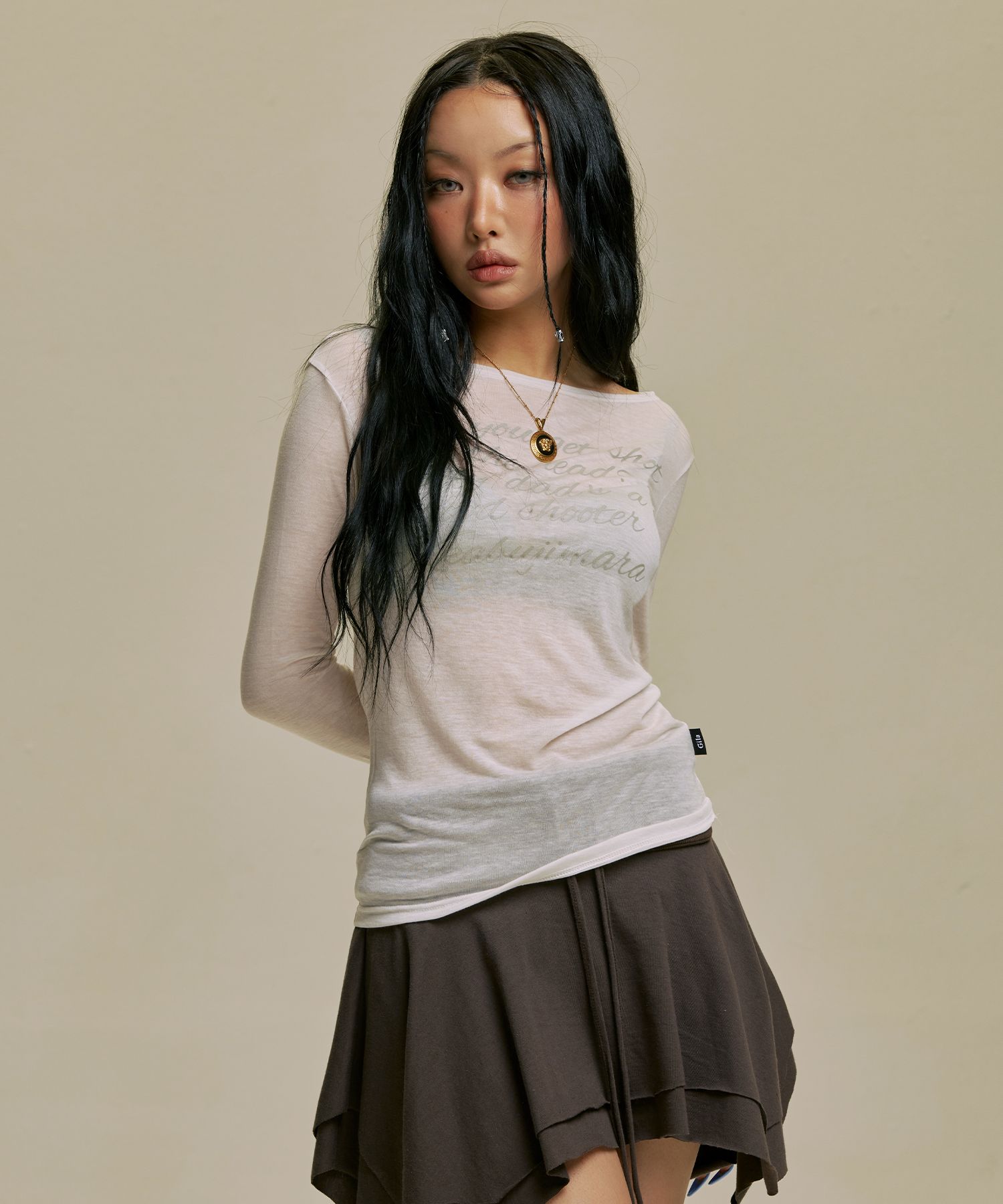 GILAARCHIVE_LETTERING SHEER LONG SLEEVE_WH