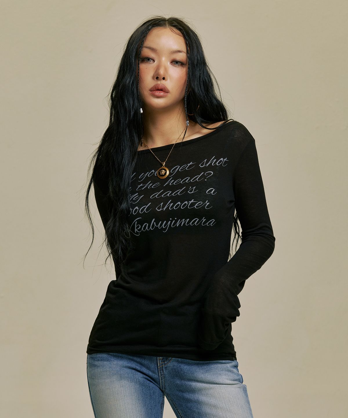 길라아카이브(GILAARCHIVE) LETTERING SHEER LONG SLEEVE_BK