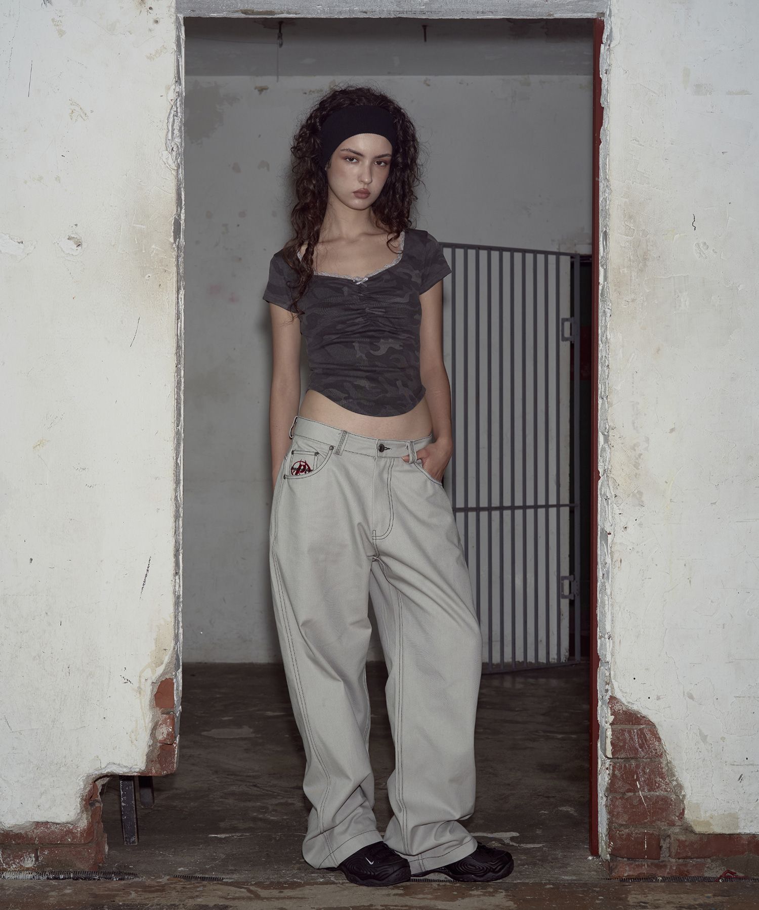PLEASENOFOLLOW ■ Darlin Camo Shirring Short Top MUSINSA | PLEASENOFOLLOW Darlin Camo Shirring Short Top (Grey)