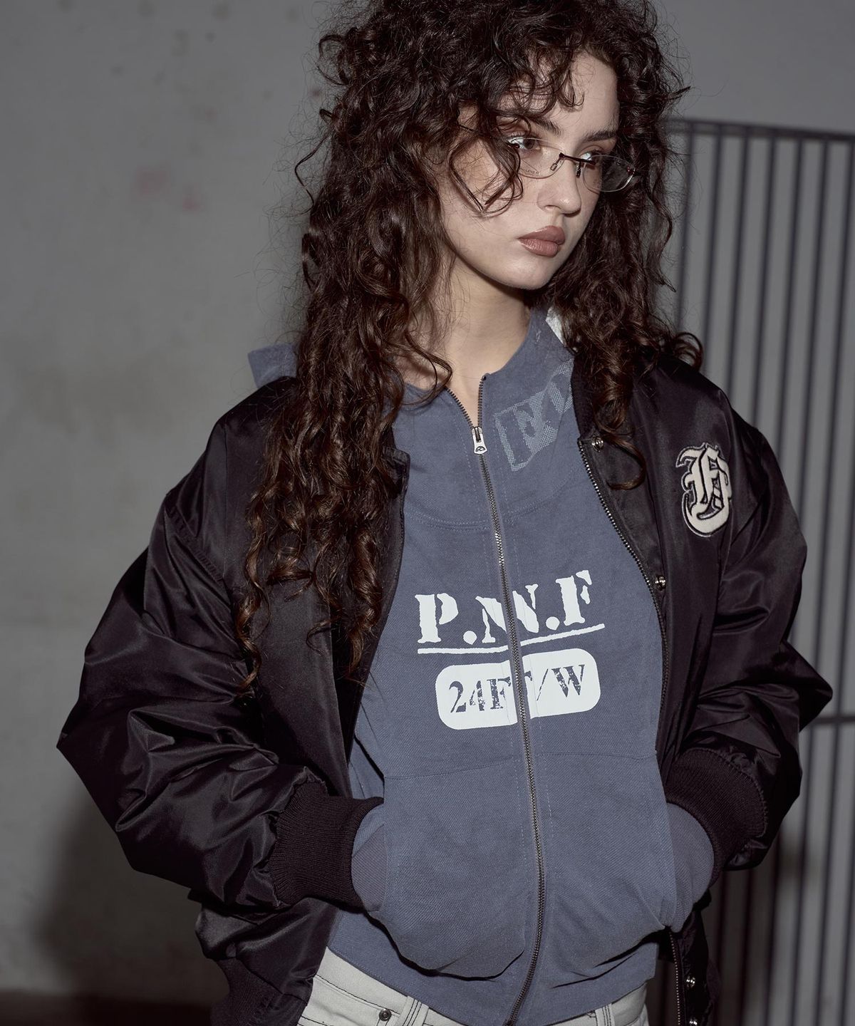 플리즈노팔로우(PLEASENOFOLLOW) PLNF Logo Varsity Jacket (Black)