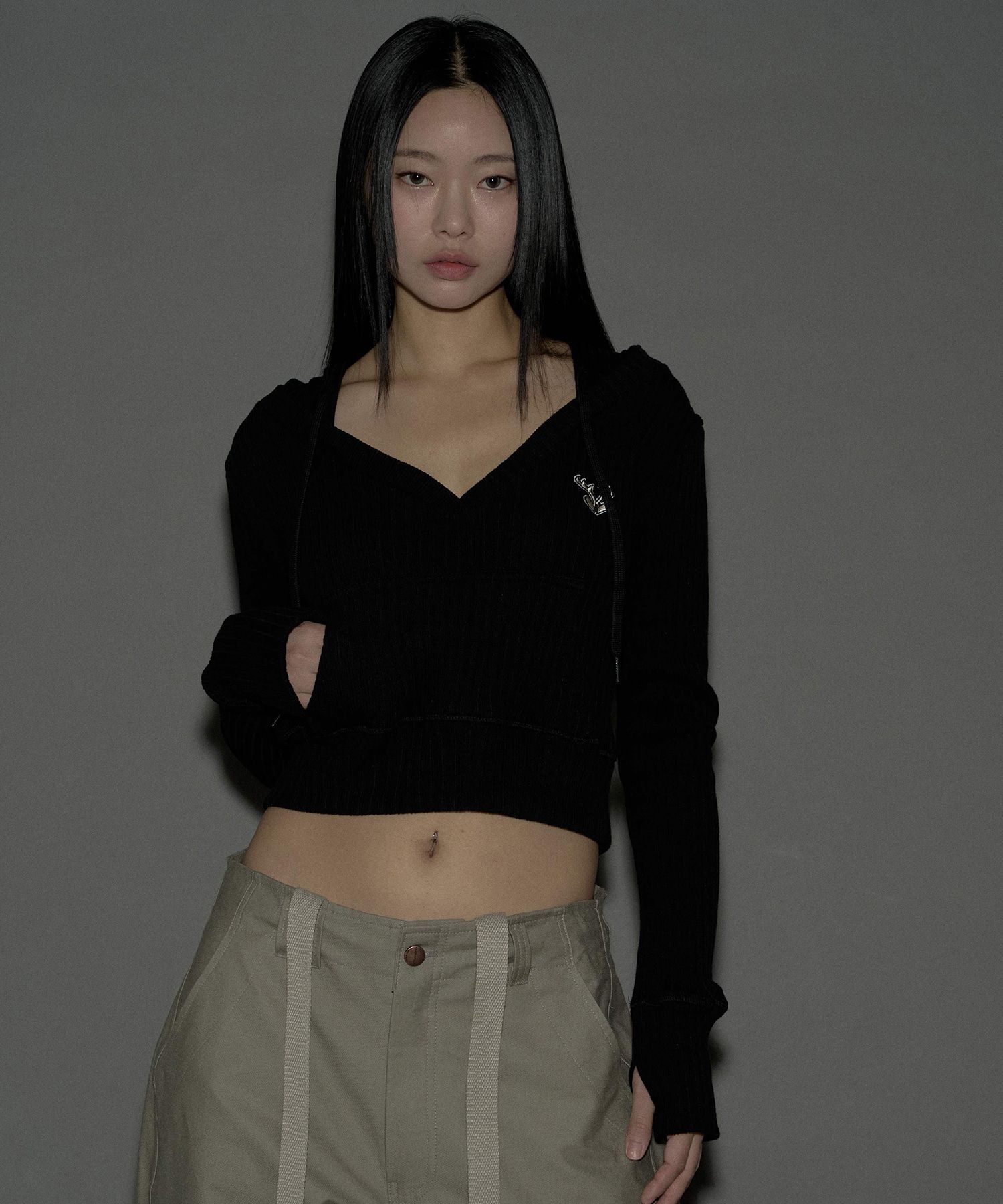 【本物保証】 PLEASENOFOLLOW | MUSINSA Deer (Black) Top Hoodie Crop Ribbed トップス