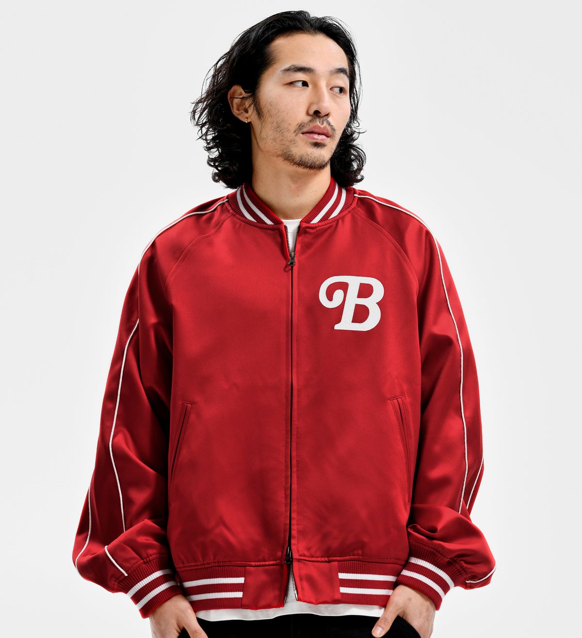 엑스트라오디너리(EXTRAORDINARY) B.S.C SOUVENIR SATIN JACKET RED