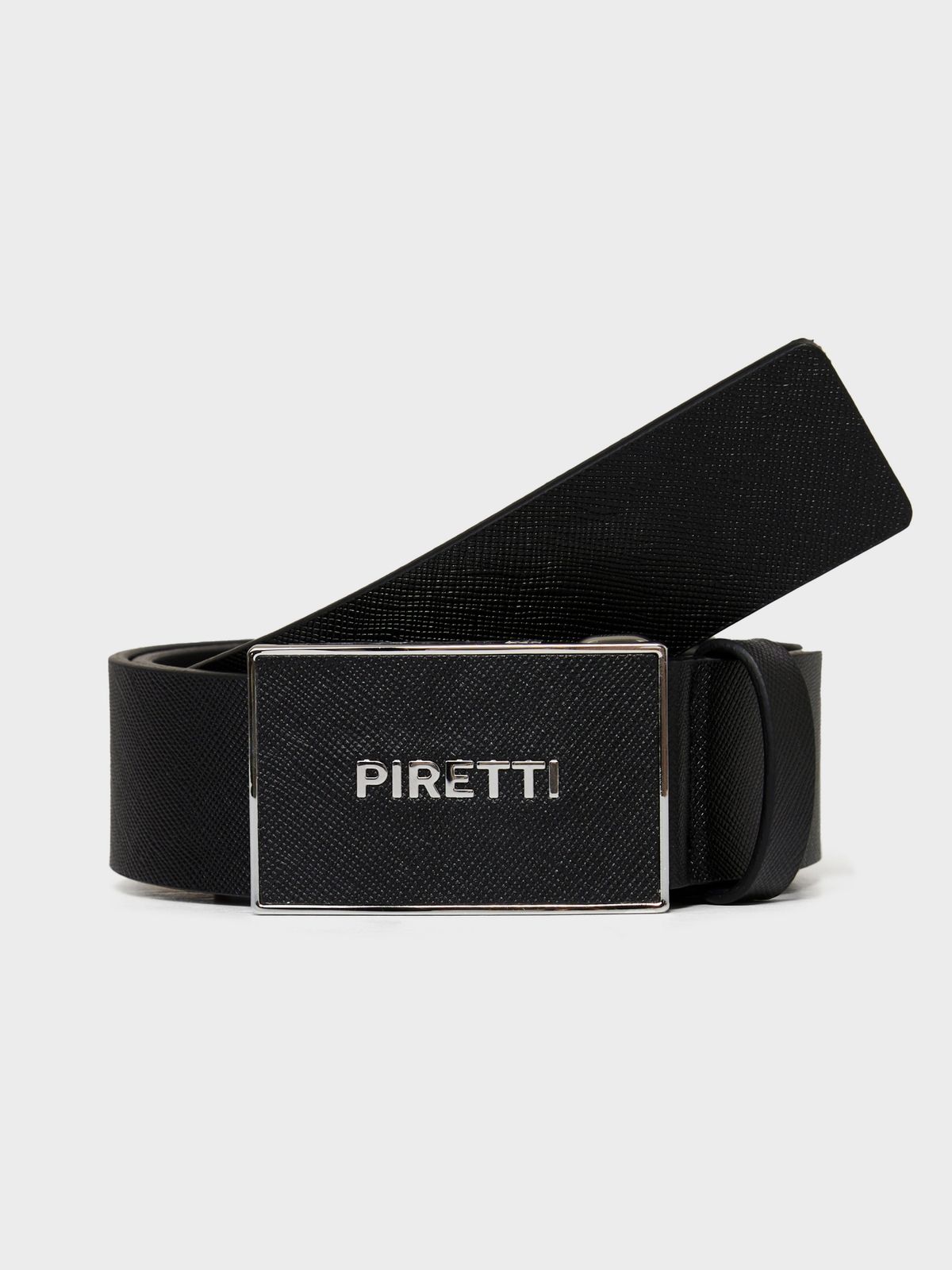 피레티(PIRETTI) 스퀘어 슬림버클 가죽 벨트_Black