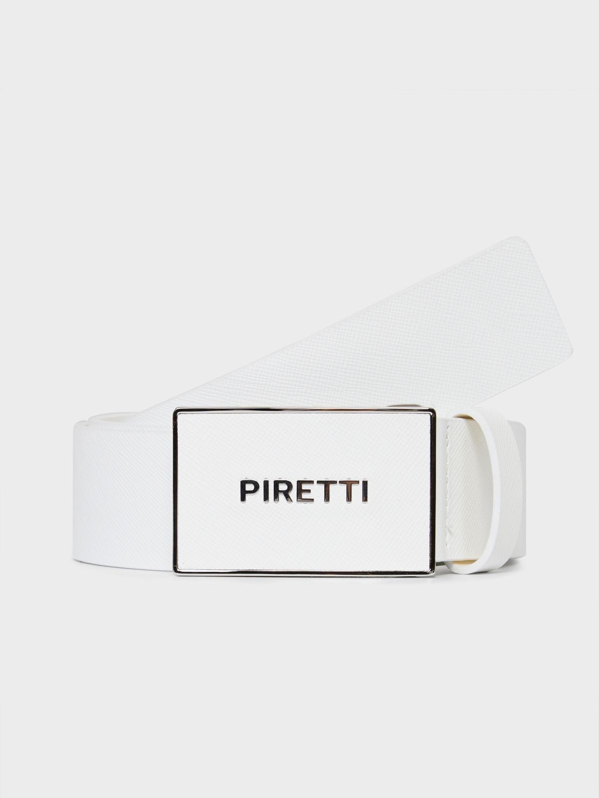 피레티(PIRETTI) 스퀘어 슬림버클 가죽 벨트_White