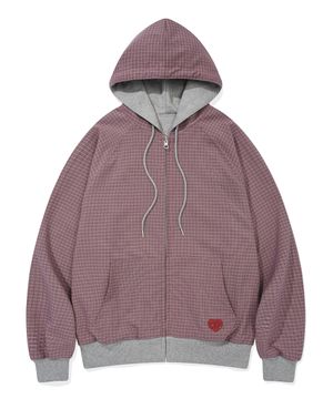 리버시블 체크 후드집업_핑크