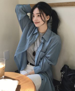 [여울 PICK] 체크 시어서커 오버핏 셔츠 블루 MDSH019CHECKBLUE