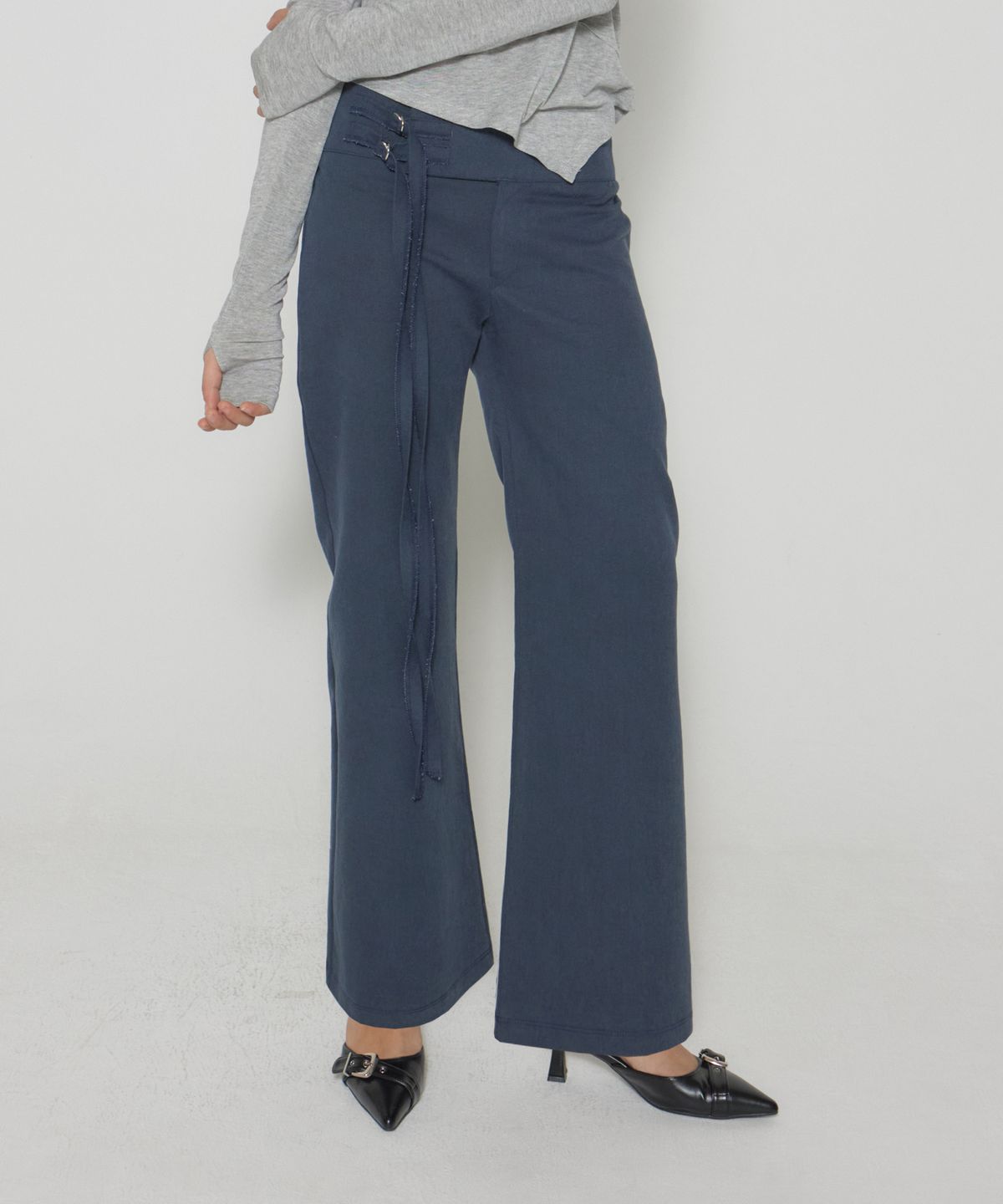 디어스토커(DEARSTALKER) GENIAL DOUBLE BELTED WIDE PANTS - NAVY