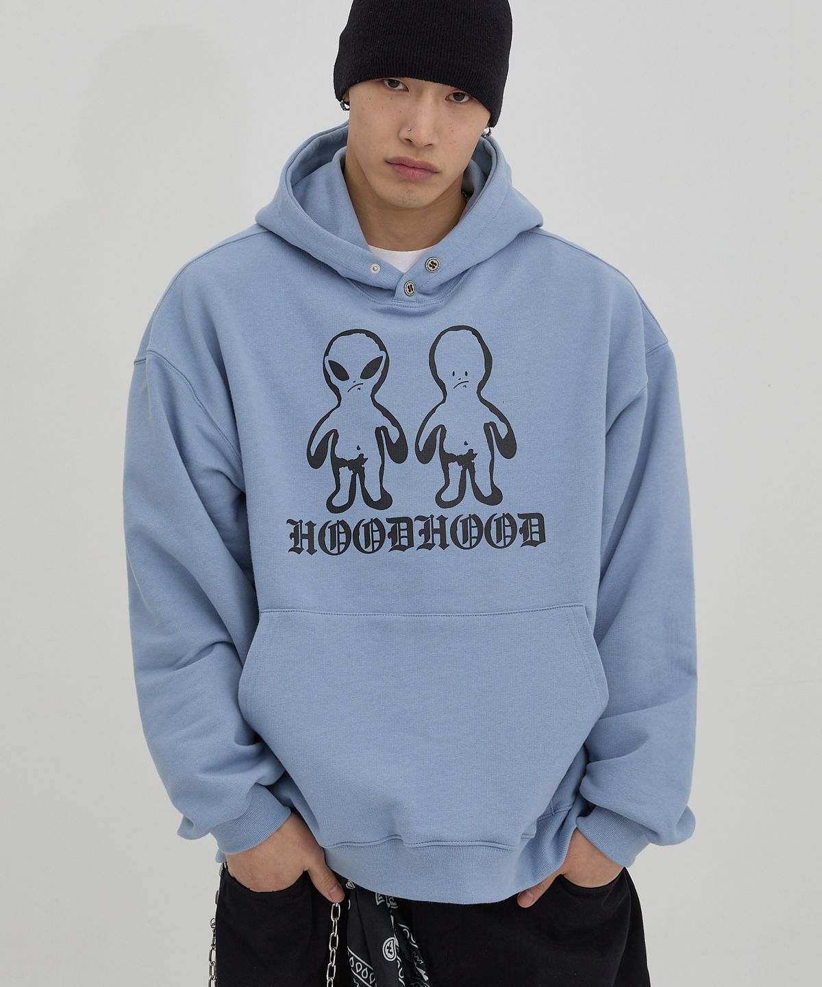 후드후드(HOODHOOD) 트윈 에일리언 오버핏 후드 스카이블루