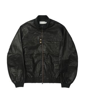 Washed Faux Leather Blouson [BLACK]_SEJK024BLACK