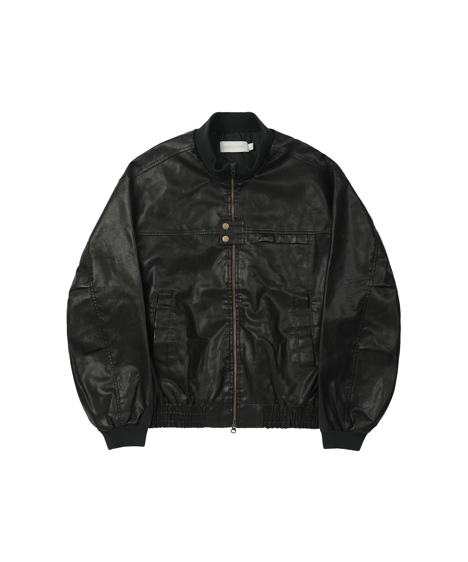 MUSINSA | SECONDMONO Washed Faux Leather Blouson [BLACK]_SEJK024BLACK