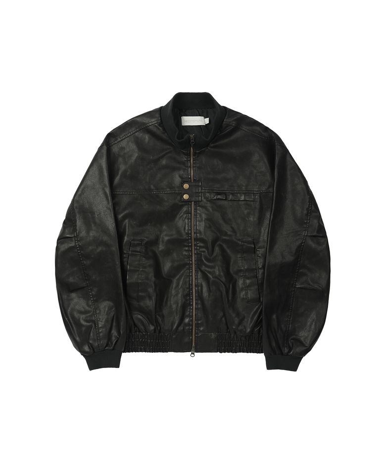 Washed Faux Leather Blouson [BLACK]_SEJK024BLACK
