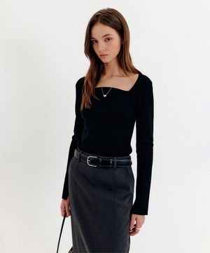 다나 스퀘어 넥 슬림 니트 탑 / DANA SQUARE NECK SLIM KNIT TOP_2colors