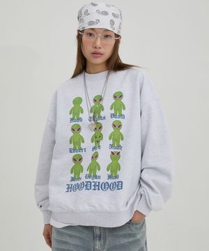 클론 에일리언 오버핏 맨투맨 멜란지화이트