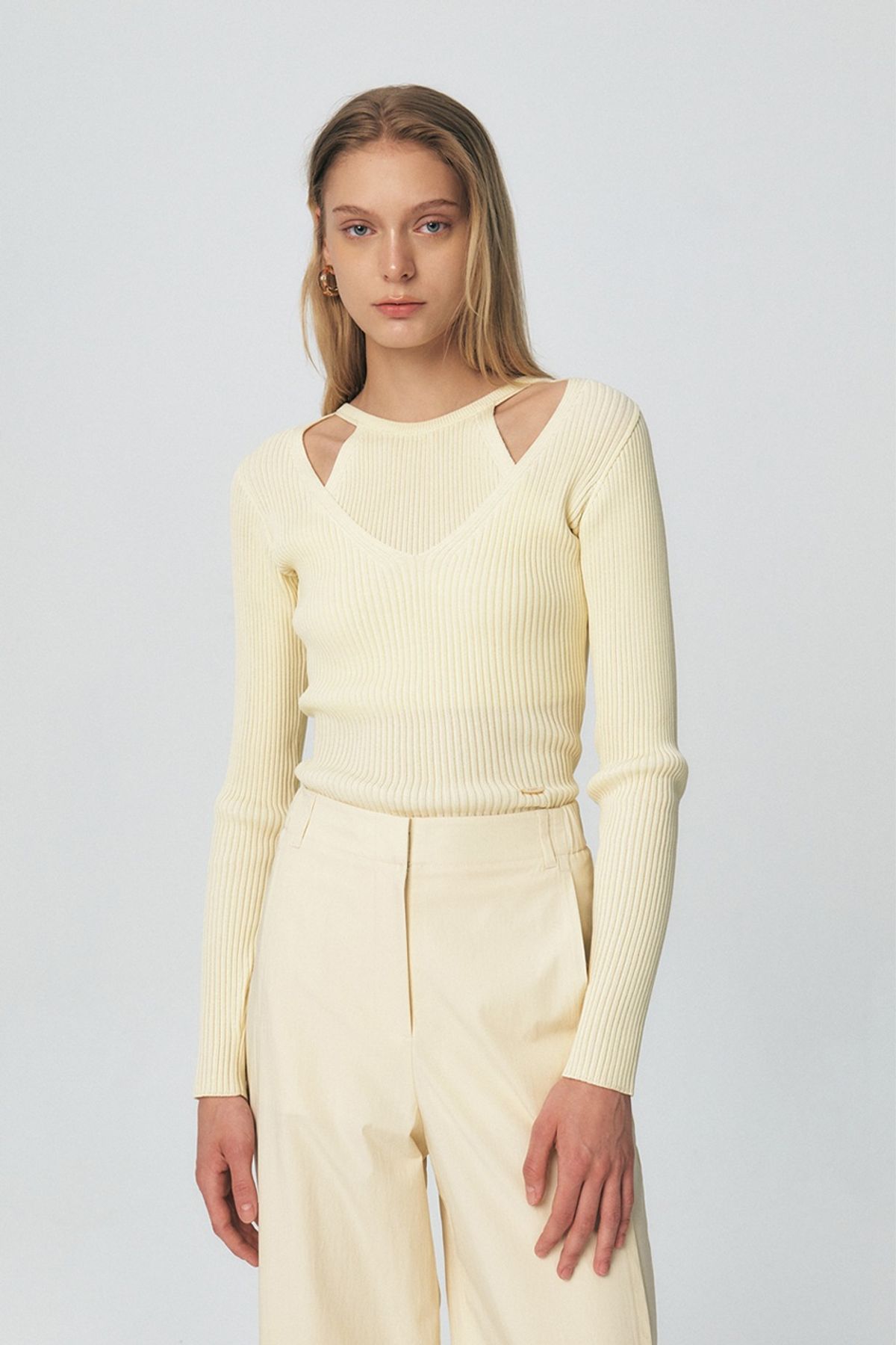 쿠메(KUMÉ) Halter Layering Tencel Sweater, Light Yellow
