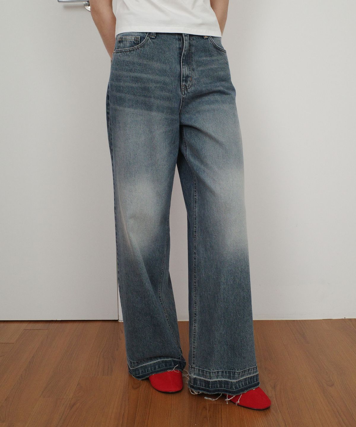 엔오르 스튜디오(ENOR STUDIO) VINTAGE DAMAGE WIDE DENIM PANTS - BLUE