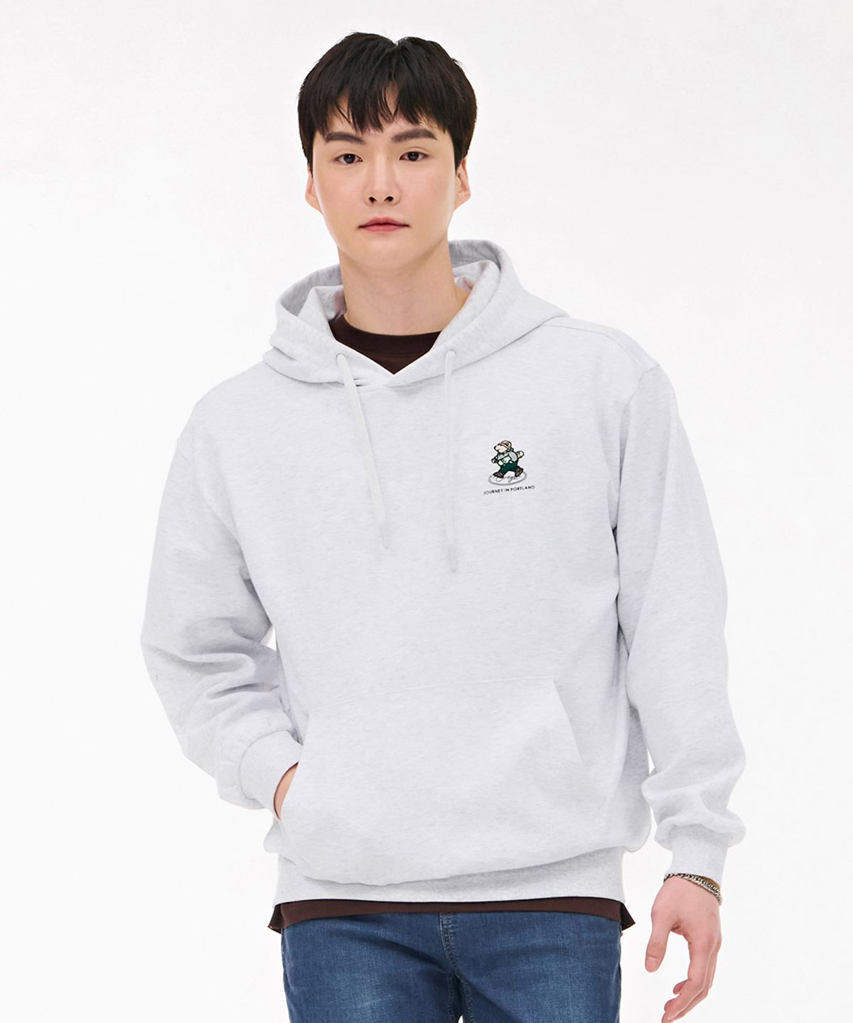 체이스컬트(CHASECULT) 공용 캐릭터 그래픽 후드 티셔츠-라이트그레이