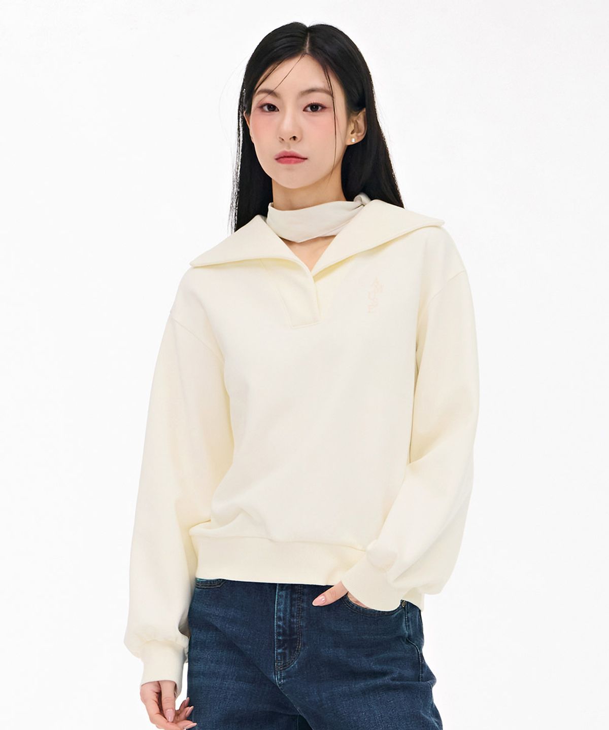 체이스컬트(CHASECULT) 여성 숄카라 맨투맨 티셔츠-아이보리