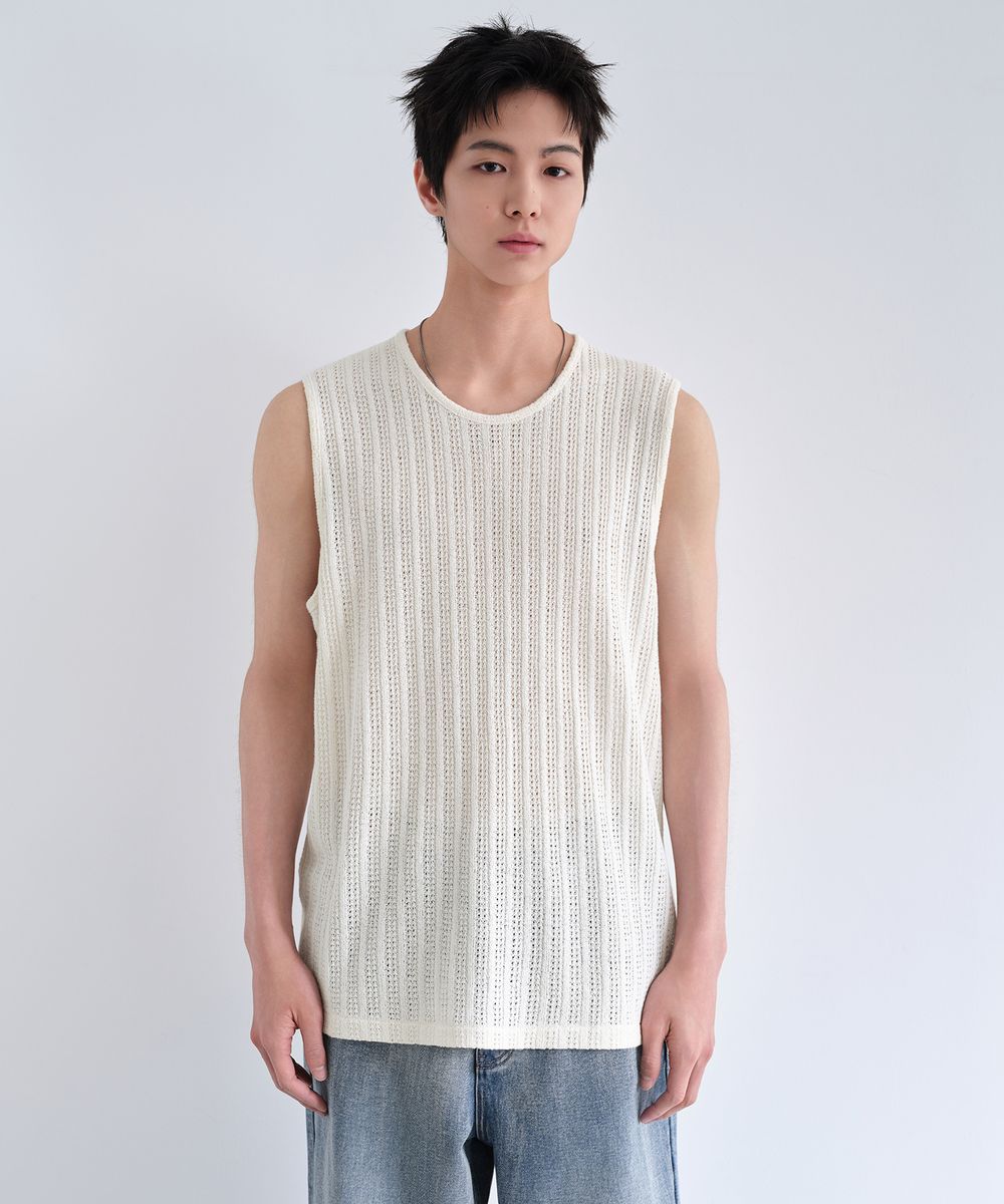 크로셰 슬리브리스 탑 [아이보리]