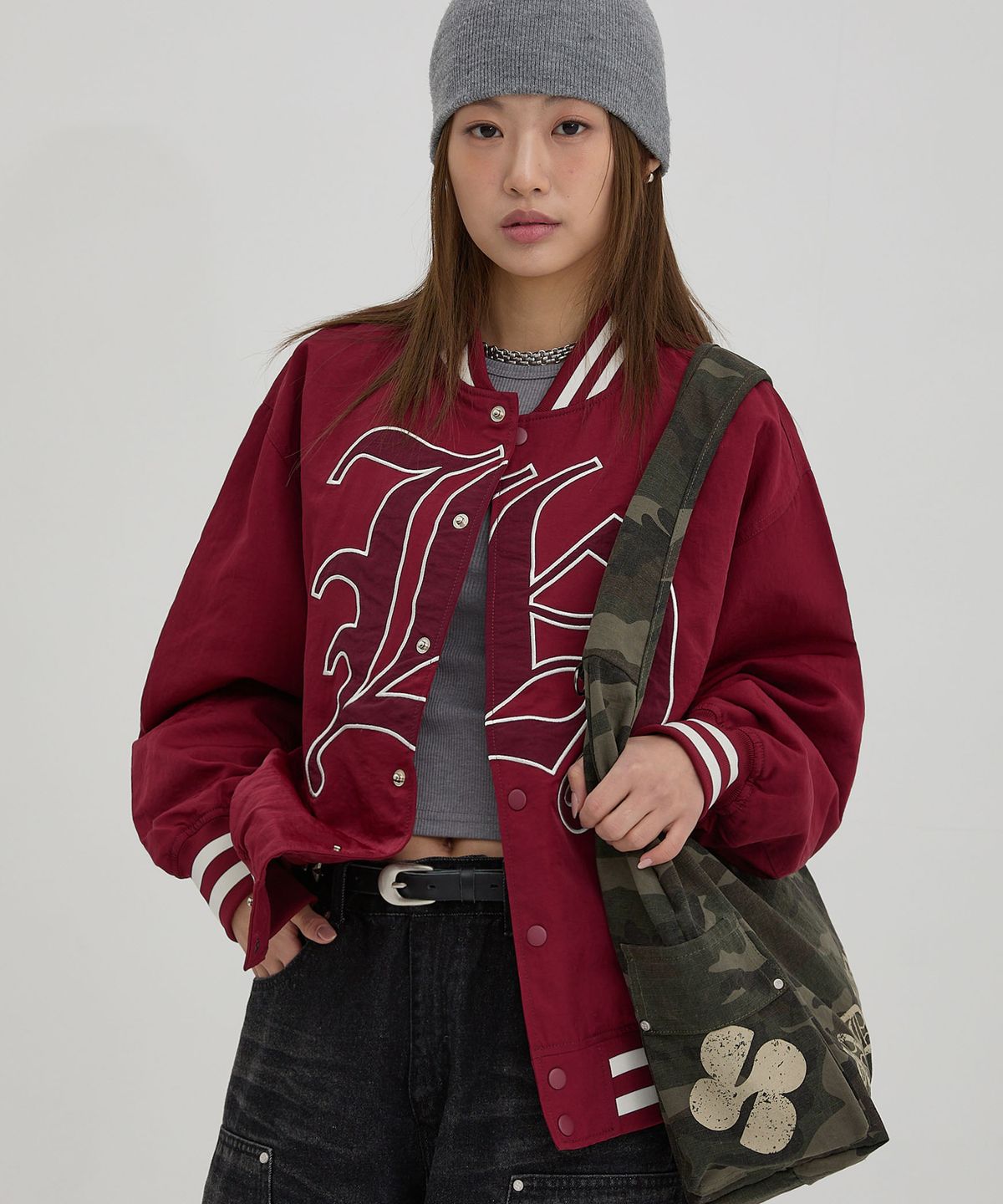 후드후드(HOODHOOD) H 베이스볼 자켓 버건디