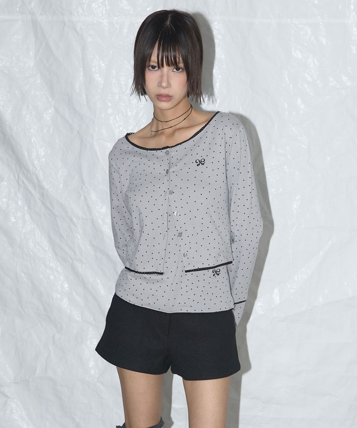 팬시클럽(FANCY CLUB) 레이스 스타 베이직 가디건 (GRAY)_F25QB092