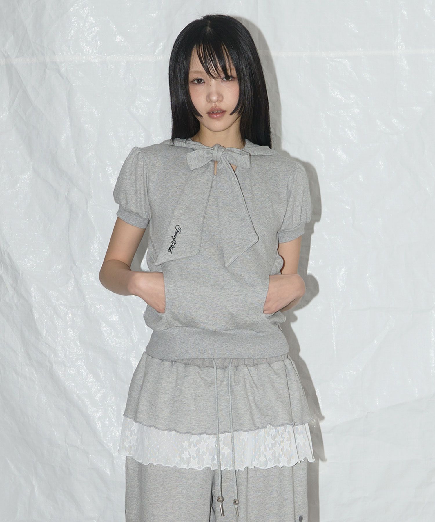 ■FANCY CLUB■ Puff Round Scarf Hoodie MELANGE GRAYF25QB081 MUSINSA | FANCY CLUB Puff Round Scarf Hoodie (MELANGE GRAY)_