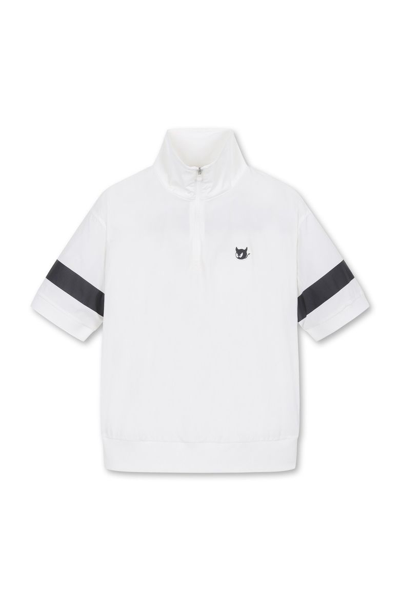 Women 2-way Collar Woven SS Half Zip Pullover_WWTCM25903WHX