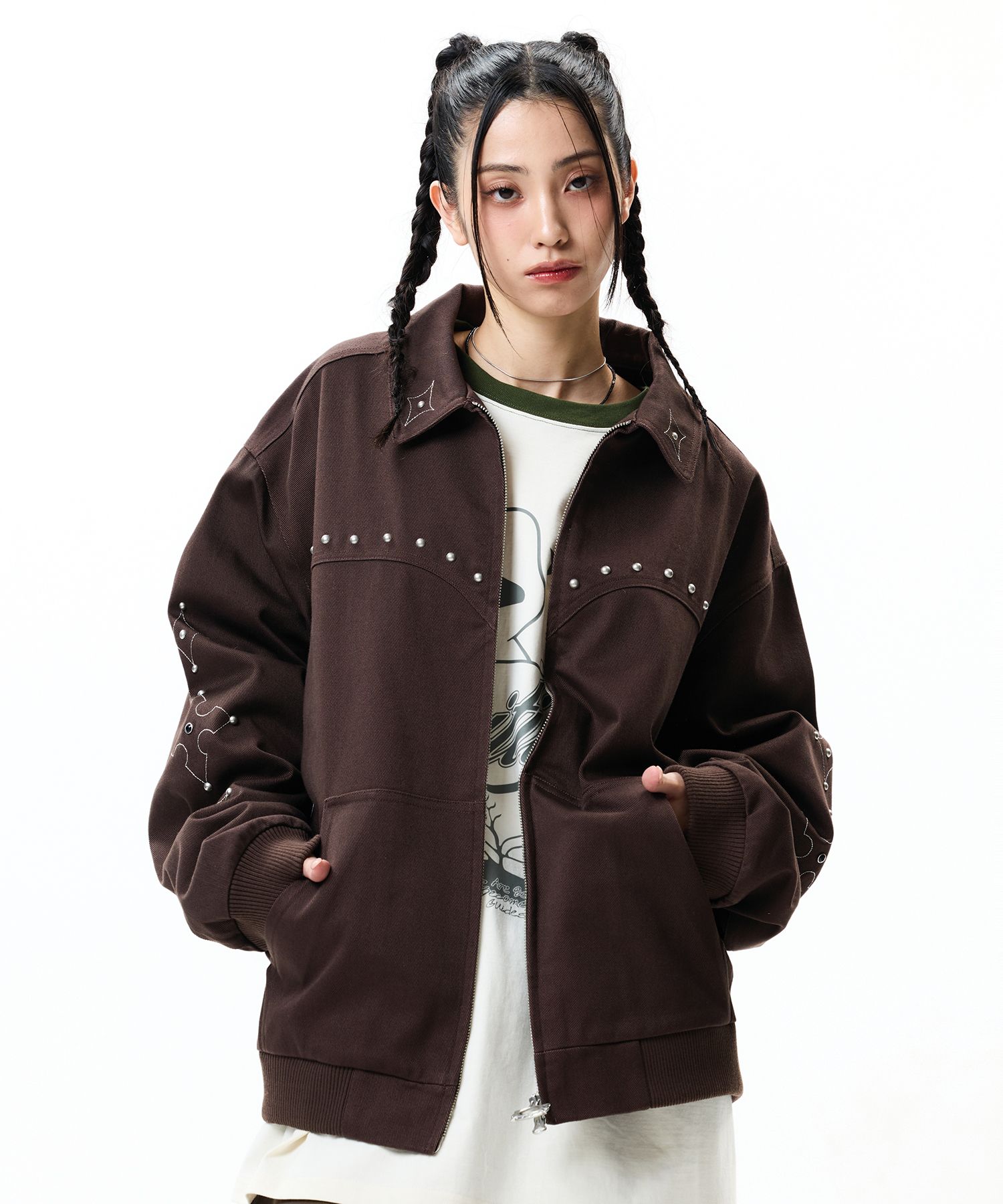 MUSINSA | CRITIC STUDDED WORK JACKET BROWN