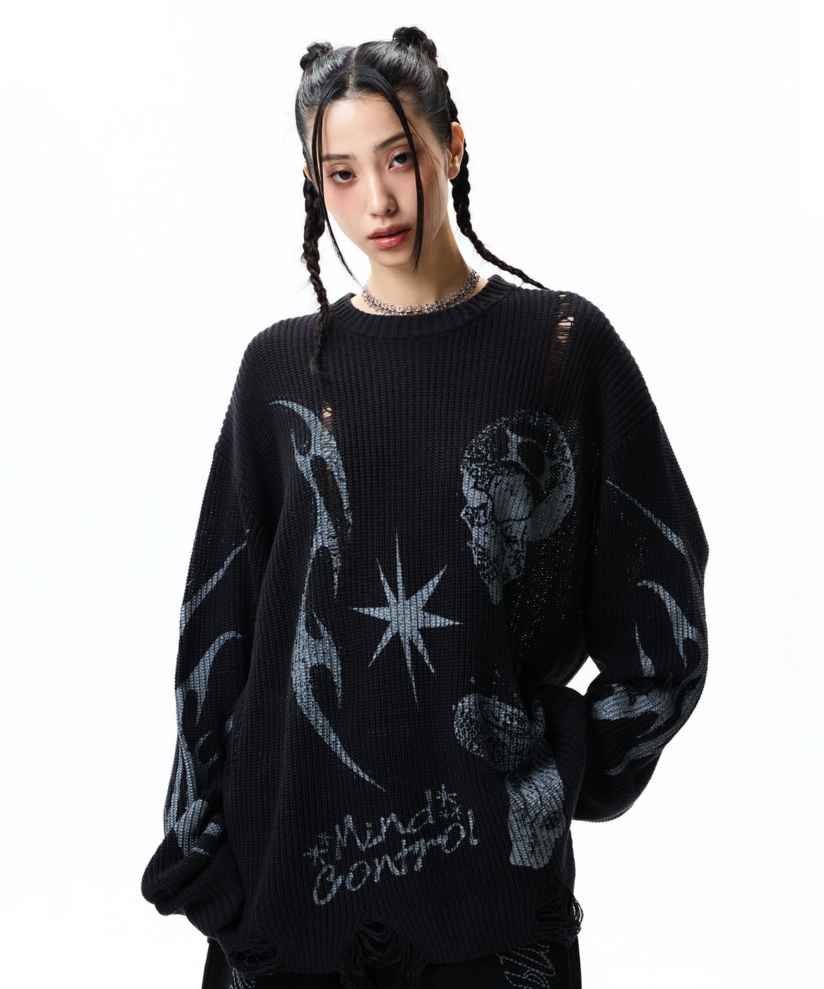 크리틱(CRITIC) CRITIC CHAOS DAMAGE KNIT BLACK