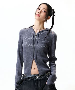 WORMHOLE HOODIED KNIT(FOR WOMEN) CHARCOAL