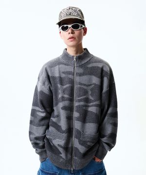 CAMOUFLAGE KNIT ZIP-UP CHARCOAL