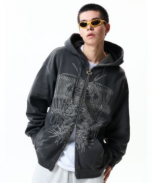 GRID WORMHOLE HOODIE ZIPUP PIGMENT CHARCOAL