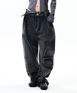VORTEX FADED DENIM PANTS BLACK