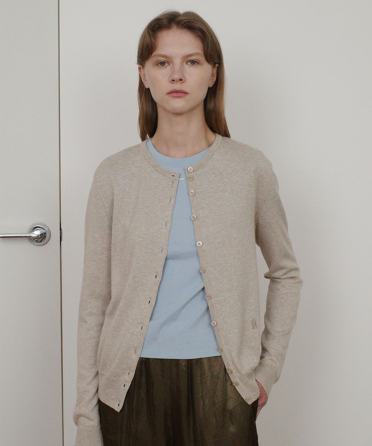 엔오르(EN OR) COTTON BASIC ROUND CARDIGAN - BEIGE