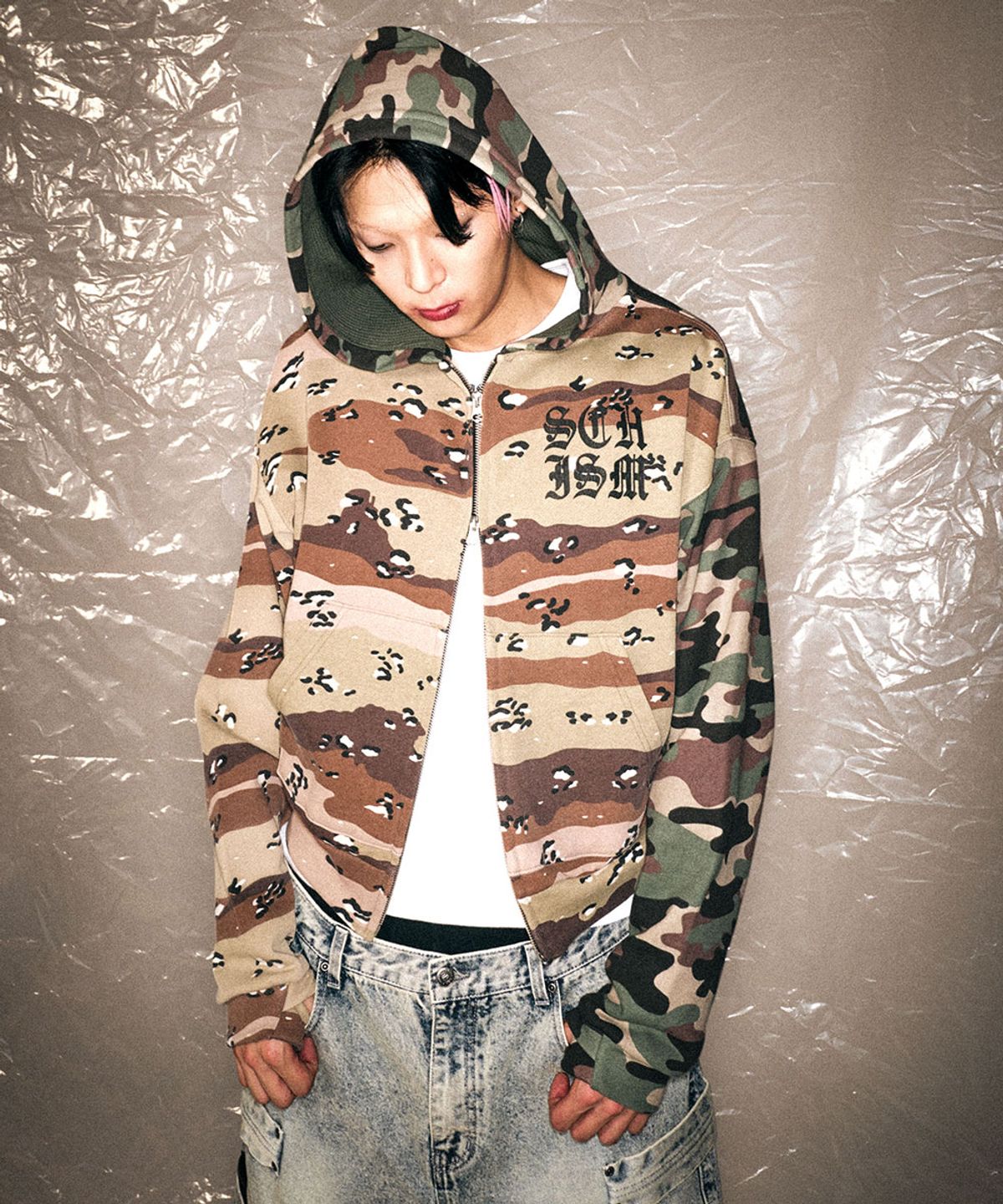 스키즘 인듀싱(SCHISM INDUCING) FR CAMO ZIP HOODIE KHAKI