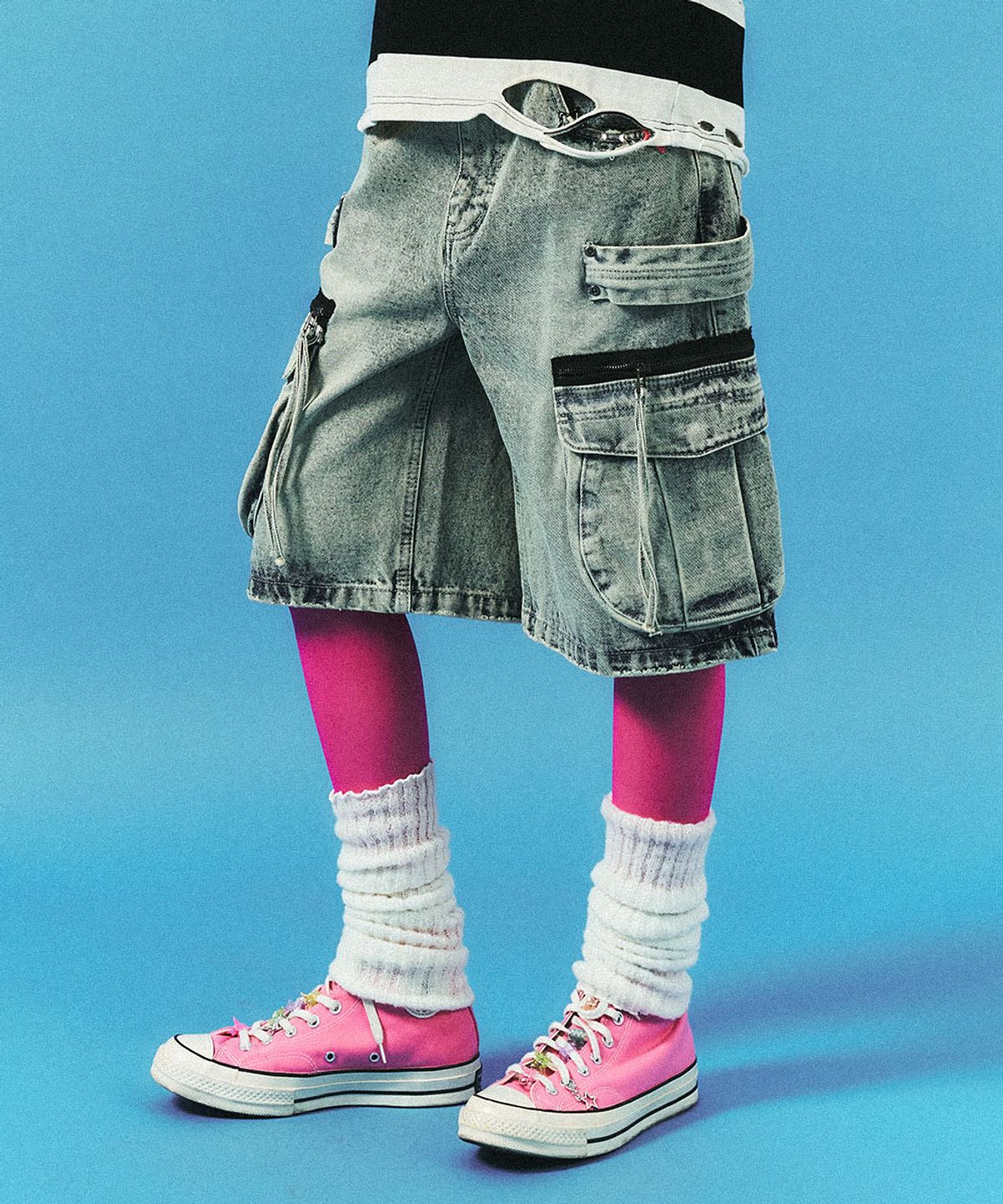 스키즘 인듀싱(SCHISM INDUCING) DENIM CARGO JORTS SKY BLUE
