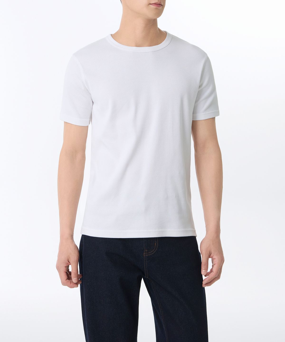무신사 스탠다드(MUSINSA STANDARD) 리브드 머슬 핏 크루 넥 티셔츠 [화이트]