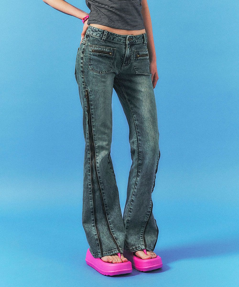 【SCHISM INDUCING】ZIPPER FLARED JEANS BLUE MUSINSA | SCHISM INDUCING ZIPPER FLARED JEANS BLUE