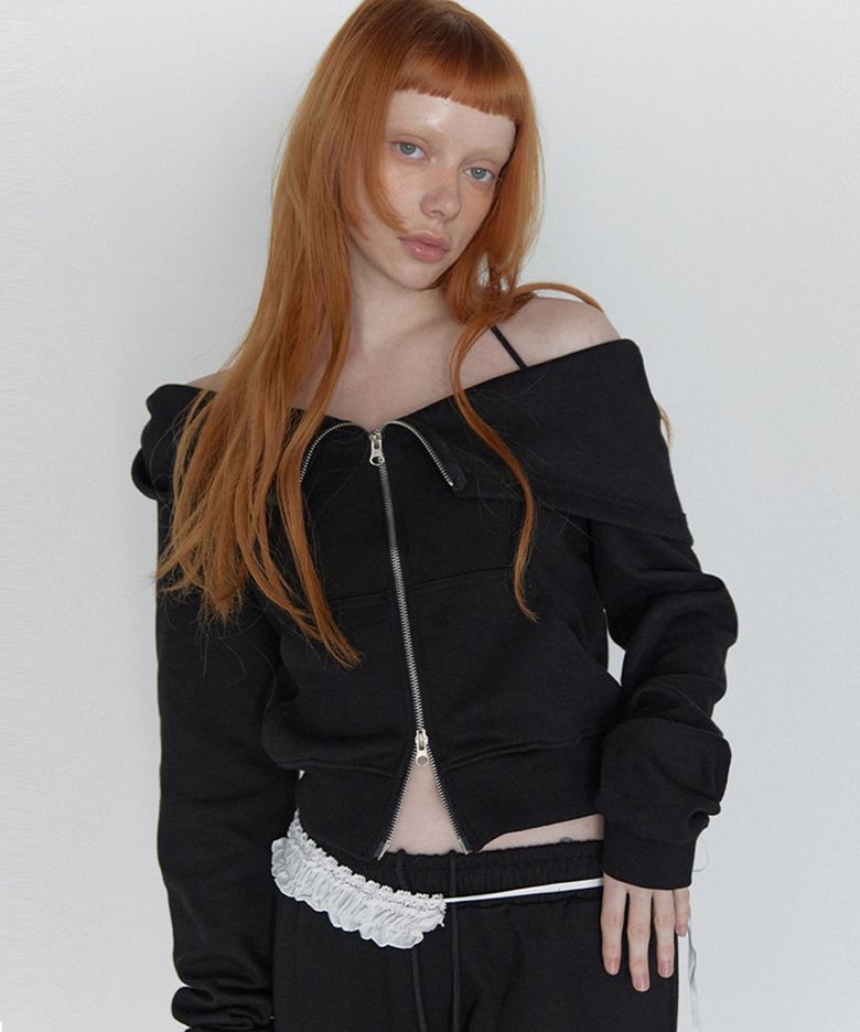 Open Halter Hoodie Zip-Up Black
