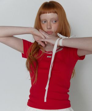 Back Point Boat Neck Half Tee Red