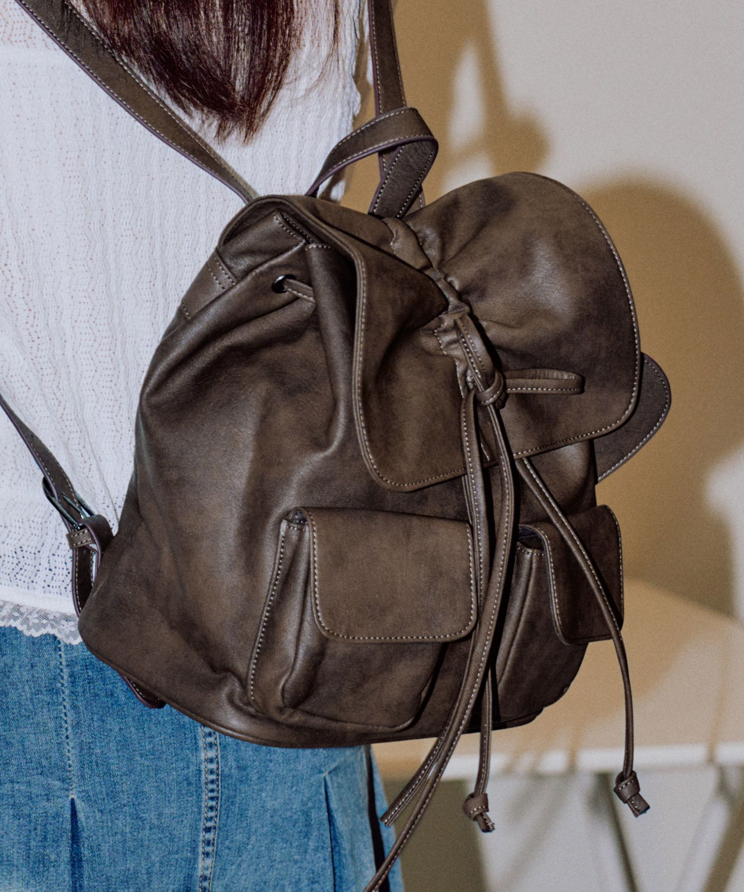 バックパック・リュック [Zeroplanet] Nylon Shirring Ribbon Backpack MUSINSA | ZEROPLANET Vegan Leather Shirring Ribbon Backpack