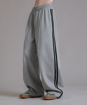 트레이닝 삥줄 트랙 와이드 팬츠_그레이