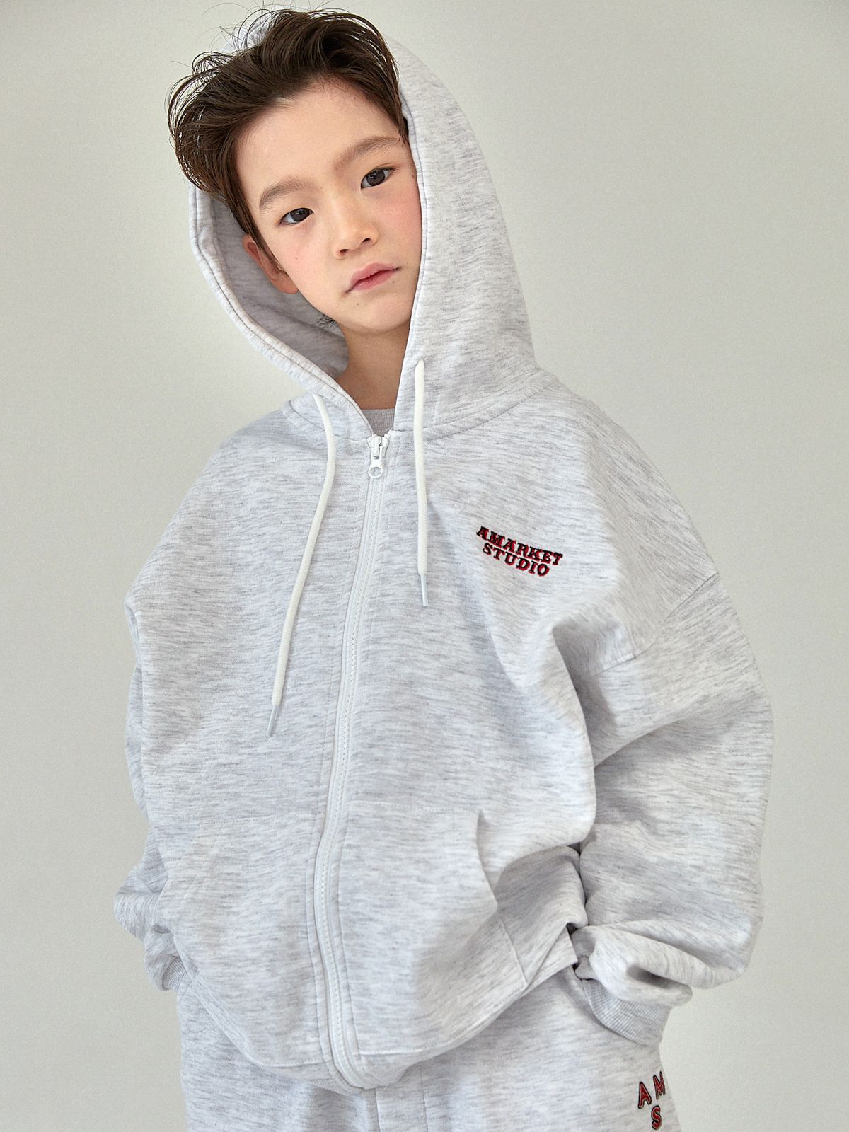 에이마켓(A-MARKET) 클래식 후드집업_WHITE MELANGE (S-MOM)
