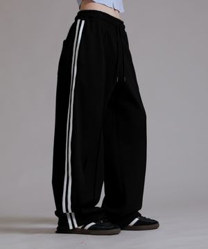 트레이닝 삥줄 트랙 와이드 팬츠_블랙