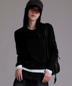 베이직 라인 레이어드 티셔츠_블랙