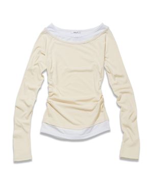 셔링 포인트 오프 레이어드 티셔츠_크림