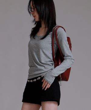 U 라운드 베이직 롱 슬리브 티셔츠_멜란지